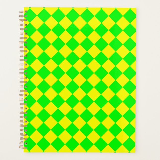 Yellow Green Chequered Diamond Pattern  Planner (Front)