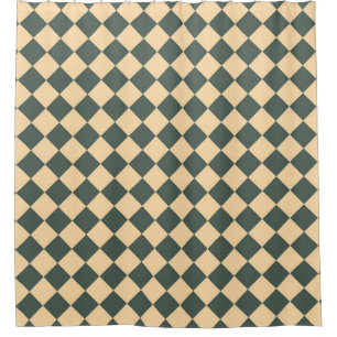 Yellow Green Chequered Diamond Pattern Shower Curtain