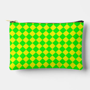 Yellow Green Chequered Diamond Pattern Small Accessory Pouch