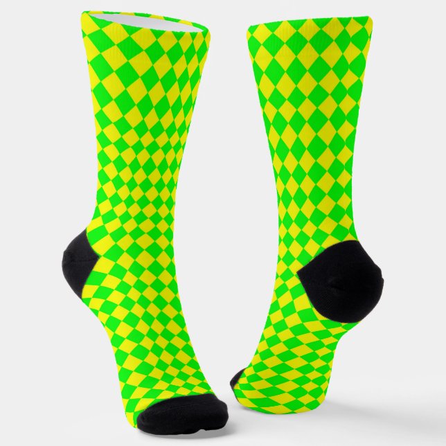 Yellow Green Chequered Diamond Pattern Socks (Angled)
