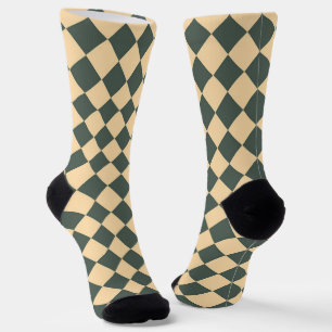 Yellow Green Chequered Diamond Pattern Socks