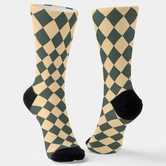 Yellow Green Chequered Diamond Pattern Socks (Angled)