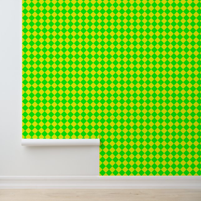 Yellow Green Chequered Diamond Pattern Wallpaper (Application)