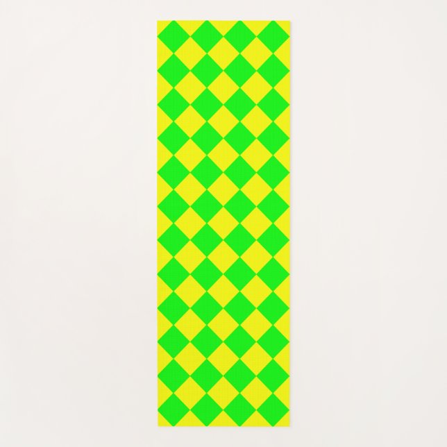 Yellow Green Chequered Diamond Pattern  Yoga Mat (Front)