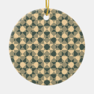Yellow Green Chequered Diamond Plaid Pattern Ceramic Ornament