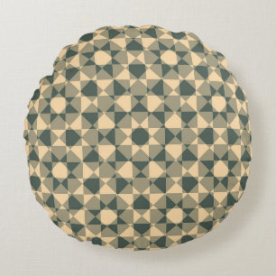 Yellow Green Chequered Diamond Plaid Pattern Round Cushion