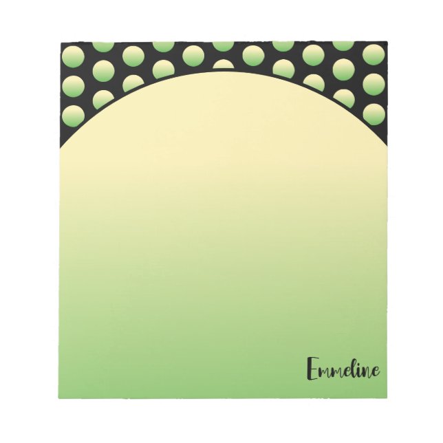 Yellow Green Circles Black Background Name Notepad (Front)