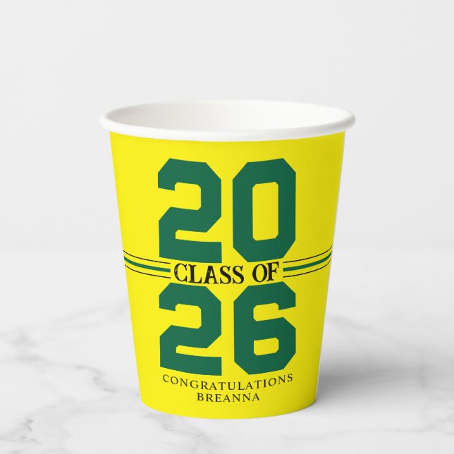 Yellow & Green Class of Personalised Graduation Paper Cups (Back)