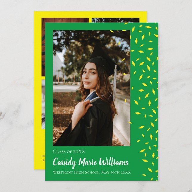 Yellow Green Confetti Graduation Announcement (Front/Back)