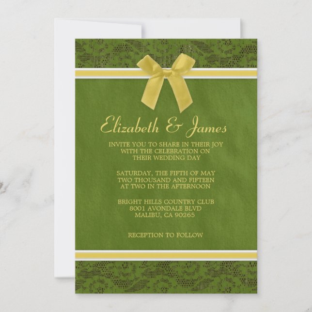 Yellow & Green Country Lace Wedding Invitations (Front)