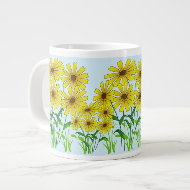 Yellow Green Daisy Flower Floral Nature Design Large Coffee Mug (Front Left)