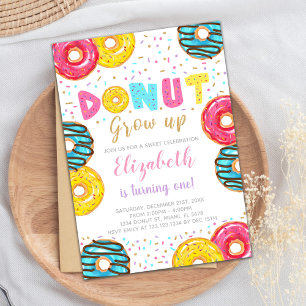 Yellow Green Doughnut Birthday Invitations