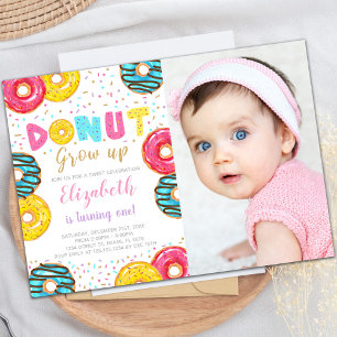 Yellow Green Doughnut Birthday Invitations photo