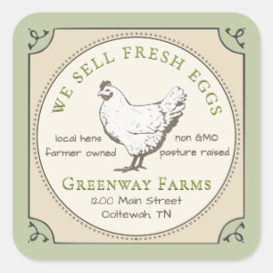 Yellow & Green Egg Carton Label with Vintage Hen