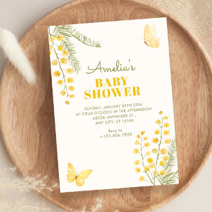 Yellow green floral baby shower invitation