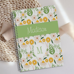 Yellow Green Floral Girly Trendy Monogram Planner