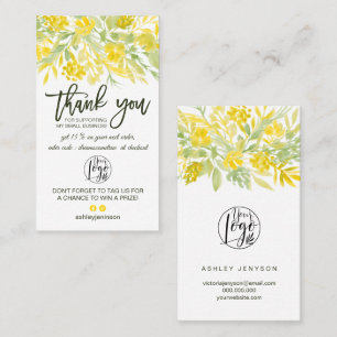 Yellow green floral script logo order thank you business card