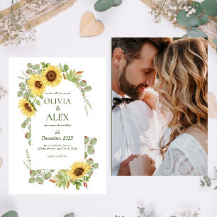 Yellow Green Floral Watercolor Sunflower Wedding  Invitation