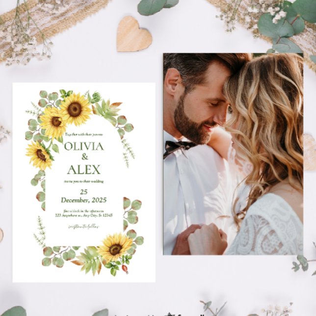 Yellow Green Floral Watercolor Sunflower Wedding  Invitation (Creator Uploaded)