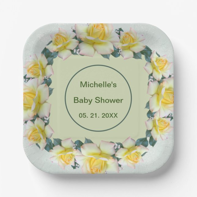 Yellow Green Florals Tableware Paper Plate (Front)