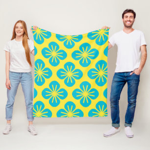 Yellow Green Flower Leaf Summer Retro Pattern Fleece Blanket