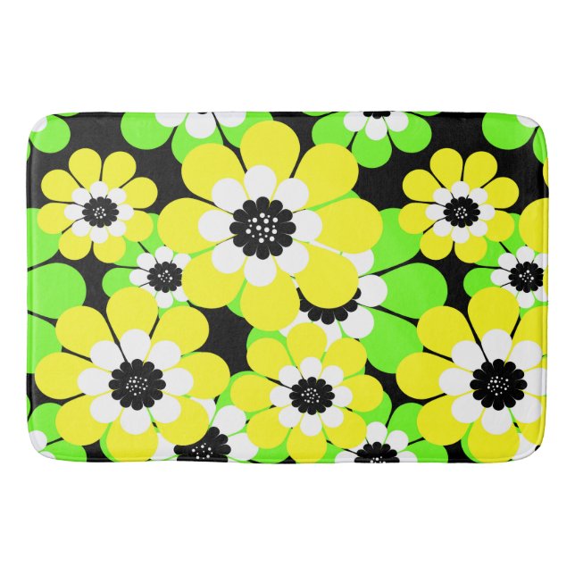 Yellow green flower pattern bath mat (Front)