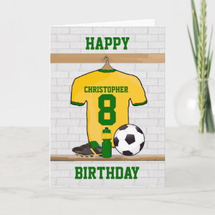 Yellow Green Football Soccer Jersey Birthday Card