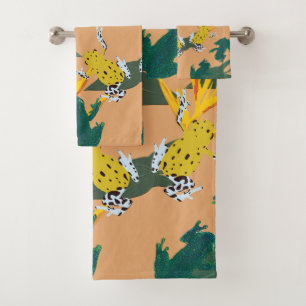 Yellow Green Frogs Pattern Bath Towel Set