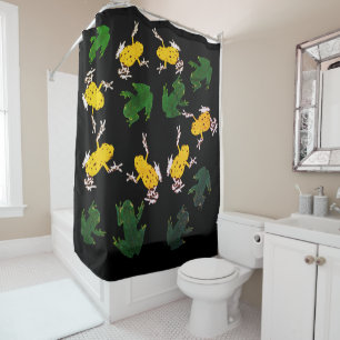 Yellow Green Frogs Pattern Shower Curtain