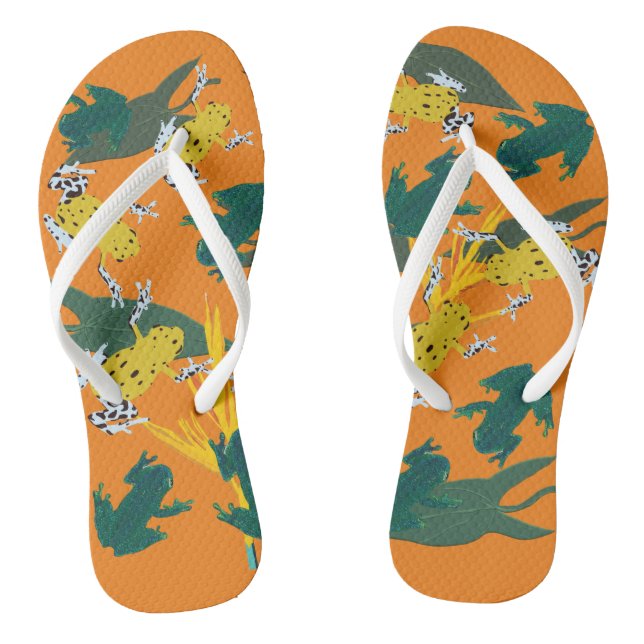 Yellow Green Frogs Pattern Thongs (Footbed)