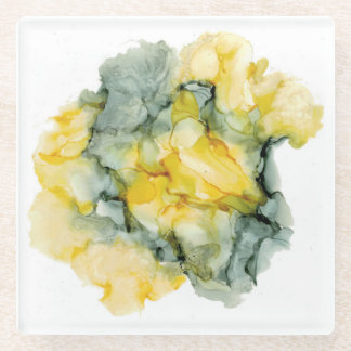 Yellow & Green Grey Abstract Coaster