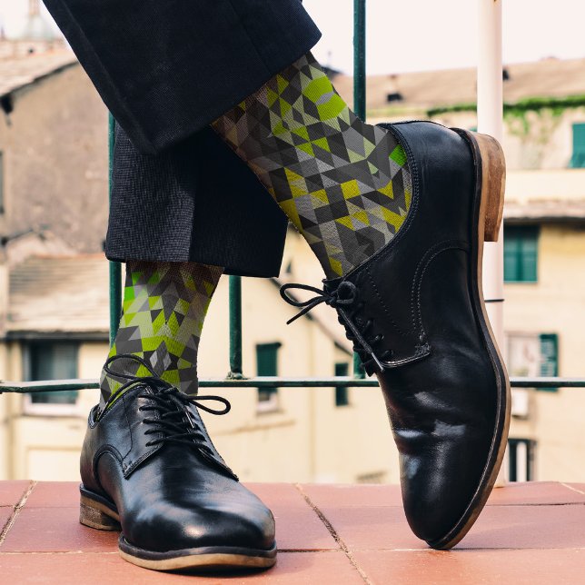     Yellow Green Grey Modern Triangle Pattern Cool Socks (Creator Uploaded)