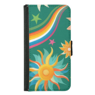 Yellow & green groovy flower & rainbow print samsung galaxy s5 wallet case