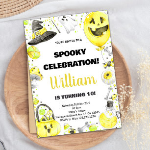Yellow Green Halloween Birthday Invitations