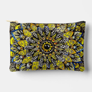 Yellow Green Hand Drawn Mandala Design Accessory Pouch
