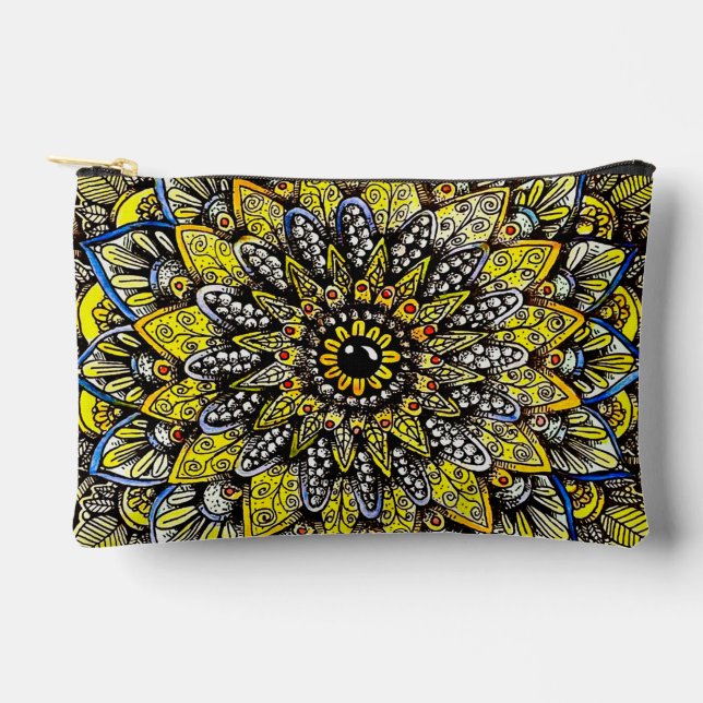 Yellow Green Hand Drawn Mandala Design Accessory Pouch (Front)