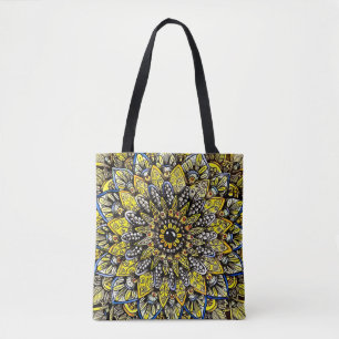Yellow Green Hand Drawn Mandala Design Tote Bag
