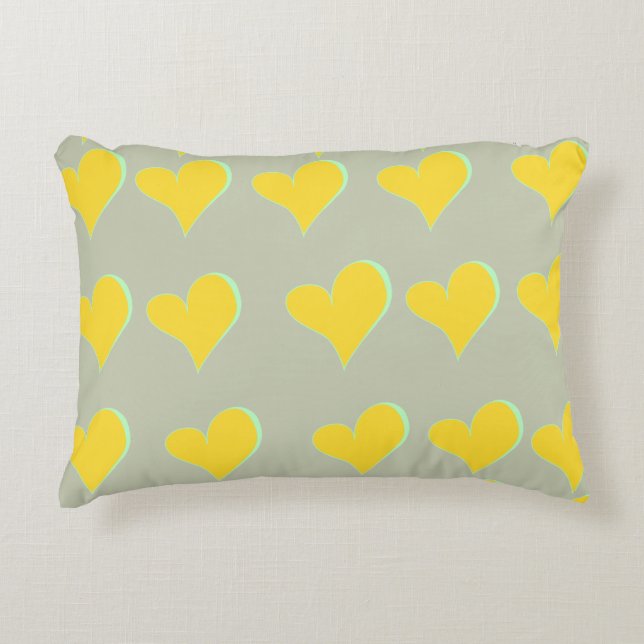Yellow green hearts decorative cushion (Front)