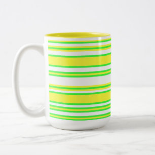 Yellow Green Horizontal Multi-Stripe Two-Tone Coffee Mug