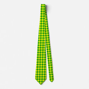 Yellow Green Houndstooth Plaid Check Tie