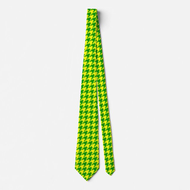 Yellow Green Houndstooth Plaid Check Tie (Front)