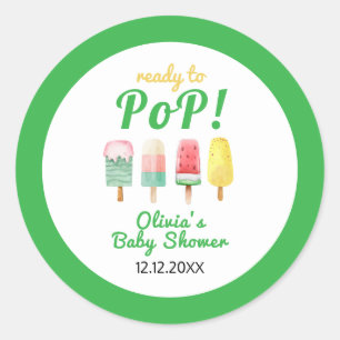 Yellow Green Ice Cream Ready To Pop Baby Shower  Classic Round Sticker