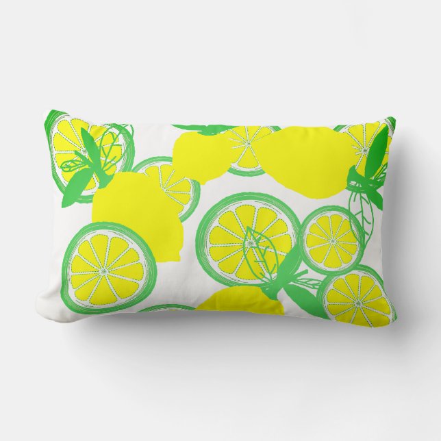 Yellow Green Lemon Pattern Cushion Pillow (Front)