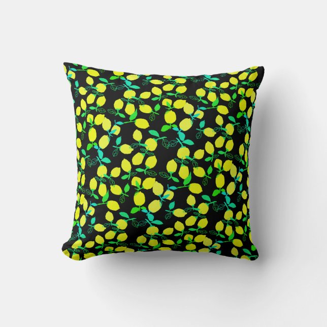 Yellow Green Lemon Pattern Cushion Pillow (Front)