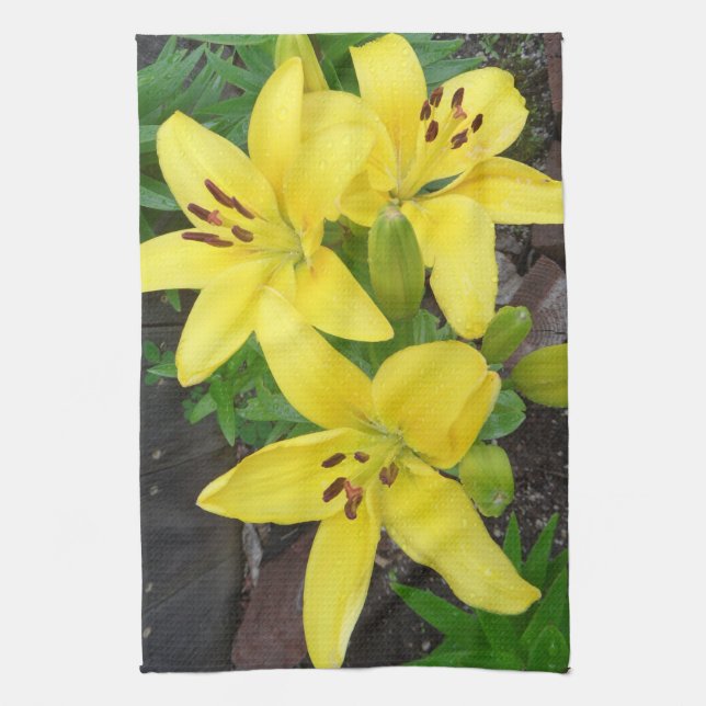 Yellow & Green Lily Photo Design Kitchen Towels (Vertical)