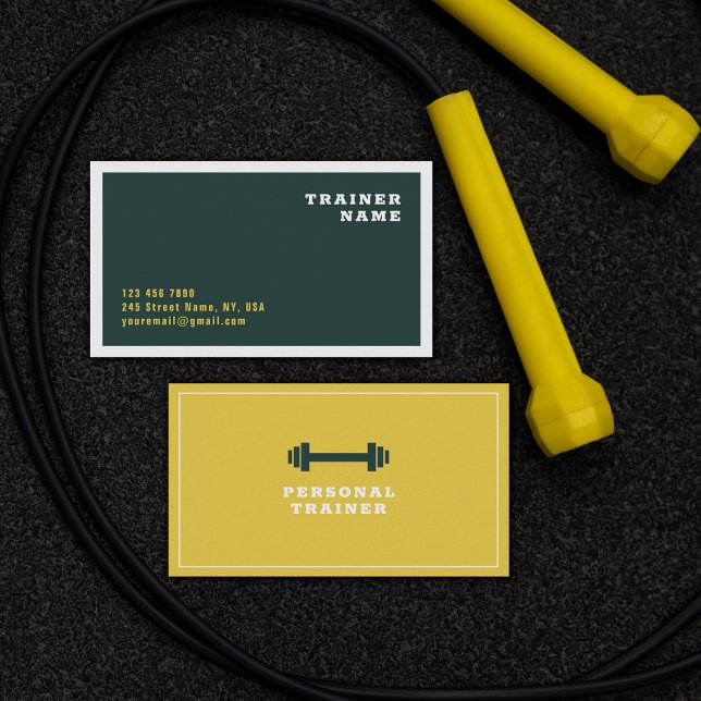 Yellow Green Minimalist Personal Trainer Gym Coach Business Card (Creator Uploaded)