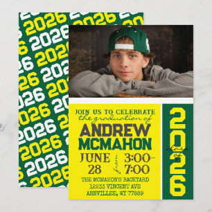 Yellow & Green Modern Graduation Photo Invitation
