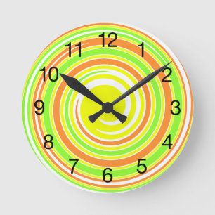 Yellow, Green, Orange Abstract Spiral Round Clock