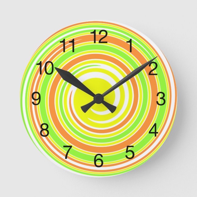 Yellow, Green, Orange Abstract Spiral Round Clock (Front)