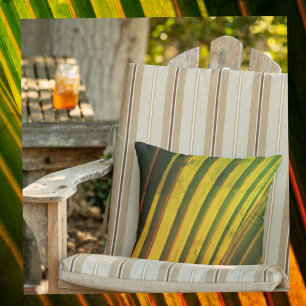 Yellow Green Orange Striped Palm Fronds Botanical Cushion